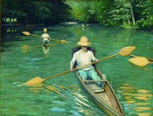 Reproduction peinte à la main du tableau Skiffs 1877 par Gustave Caillebotte